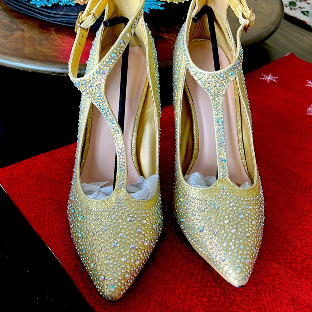 Elegant Gold Rhinestone Women's Heels